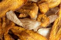 Extreme abstract detail of fried carrot and parsnip chips. Royalty Free Stock Photo