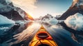 Extreme adventure active sports winter kayaking in antarctica. Generative AI