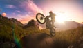 Extreme Adventure Man Motorcycle trials on top of a rock Royalty Free Stock Photo