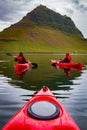 Extreme adventure sport, Iceland kayaking, paddling on kayak, ou