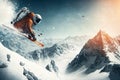 A extreme athlete engages in winter sports by ski jumping on a mountain. AI