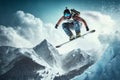 Extreme athlete Sports ski jump on mountain. Generate Ai