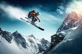 Extreme athlete Sports ski jump on mountain. Generate Ai