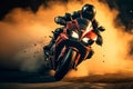 Extreme athletes navigate race track on sport motorcycles, racing for ultimate triumph