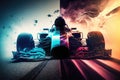 extreme auto racing on race track at speed double exposure
