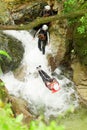 Extreme Canyoning Waterfall Jump Royalty Free Stock Photo