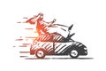 Extreme car ride concept sketch. Hand drawn isolated vector