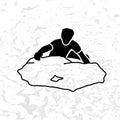 Extreme climbing men vector silhouette an a rock. Rock climbing badge. Men doing extreme sport adrenaline activity of strong men.