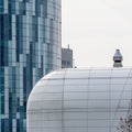 Extreme close up building windows. Horizontal view of modern com Royalty Free Stock Photo