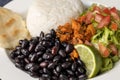 Extreme close up of Casado, typical Costa Rican dish with rice, beans and vegetables