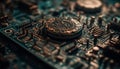 Extreme close up of computer chip circuit board generated by AI Royalty Free Stock Photo