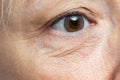 Macro detail of under eye wrinkles on middle aged woman Royalty Free Stock Photo