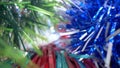 extreme close-up, detailed, bright shiny metallic tinsel. christmas background Royalty Free Stock Photo