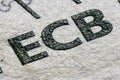 Extreme macro photography of the ECB sign on the 5 Euro note Royalty Free Stock Photo