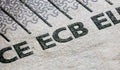 Extreme macro photography of the ECB sign on the 5 Euro note Royalty Free Stock Photo