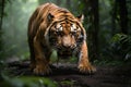 Extreme close-up of ferocious Tiger Aggression, created with Generative AI technology