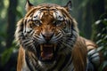 Extreme close-up of ferocious Tiger Aggression, created with Generative AI technology Royalty Free Stock Photo