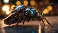 extreme close-up of a fly a steampunk, Firefly Lightning Bug Flashing at Night. Royalty Free Stock Photo