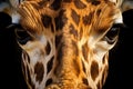 Extreme close up of giraffe eyes front view looking at camera. Amazing Wildlife. Generative Ai Royalty Free Stock Photo