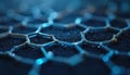 Extreme close-up of graphene based biosensor detecting biomolecules. Blue hexagon molecular nanomesh structure, black glittering Royalty Free Stock Photo