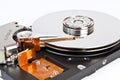 Extreme Close-up of Hard Drive Read Head and Platter Royalty Free Stock Photo