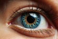 Extreme close up of the human blue eye