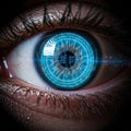 Human Eye with Blue Digital Circuit Overlay Royalty Free Stock Photo