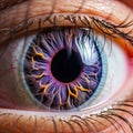 Extreme close-up of a human eye, showing the intricate pattern and colors