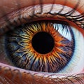 Extreme close-up of a human eye, showing the intricate pattern and colors