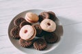 Extreme close-up image of chocolate chips cookies Royalty Free Stock Photo