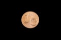 A one Euro cent coin isolated on a black background Royalty Free Stock Photo