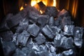 extreme close up of lit charcoals in a chimney starter