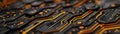 Extreme close up macro photograph of a complex computer circuit board showing intricate electronic pathways microchips and Royalty Free Stock Photo