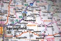 Extreme close-up of Marshfield, Missouri in a map Royalty Free Stock Photo