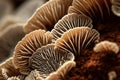 Extreme close up of mushrooms in the rays of the sun