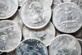 Extreme close up picture of United States quarter dollar coins. Royalty Free Stock Photo