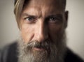 Extreme close up portrait of an attractive bearded man