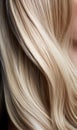 Extreme close-up shot of hair texture, with slight curves blonde with highlights