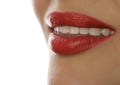 Extreme close up of lip. Woman pursing her lips in a seductive gesture. open smile Royalty Free Stock Photo