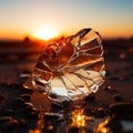 An extreme close-up of a shattered glass window with jagged edges. Royalty Free Stock Photo