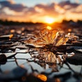 An extreme close-up of a shattered glass window with jagged edges. Royalty Free Stock Photo