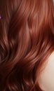 Extreme close-up shot of hair texture, with slight curves brunette with auburn highlights