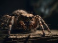Extreme close-up shows a hairy eight-eyed tarantula