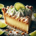 An extreme close-up of a slice of key lime pie with a crumbly crust HD image