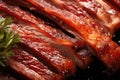 extreme close-up of the texture on smoked pork ribs