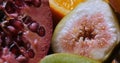 Extreme close up top down view of healthy, organic fruits Royalty Free Stock Photo