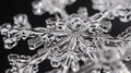 Extreme close-up of a unique snowflake highlighting its intricate patterns and clarity. Generative AI Illustration.
