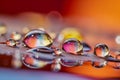 Extreme close up view of colorful water droplets