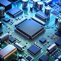 Extreme Close-up of a Computer Motherboard with Central Processor and Circuitry electronics Royalty Free Stock Photo