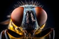 An extreme close up view of a fly face isolated on black background Royalty Free Stock Photo